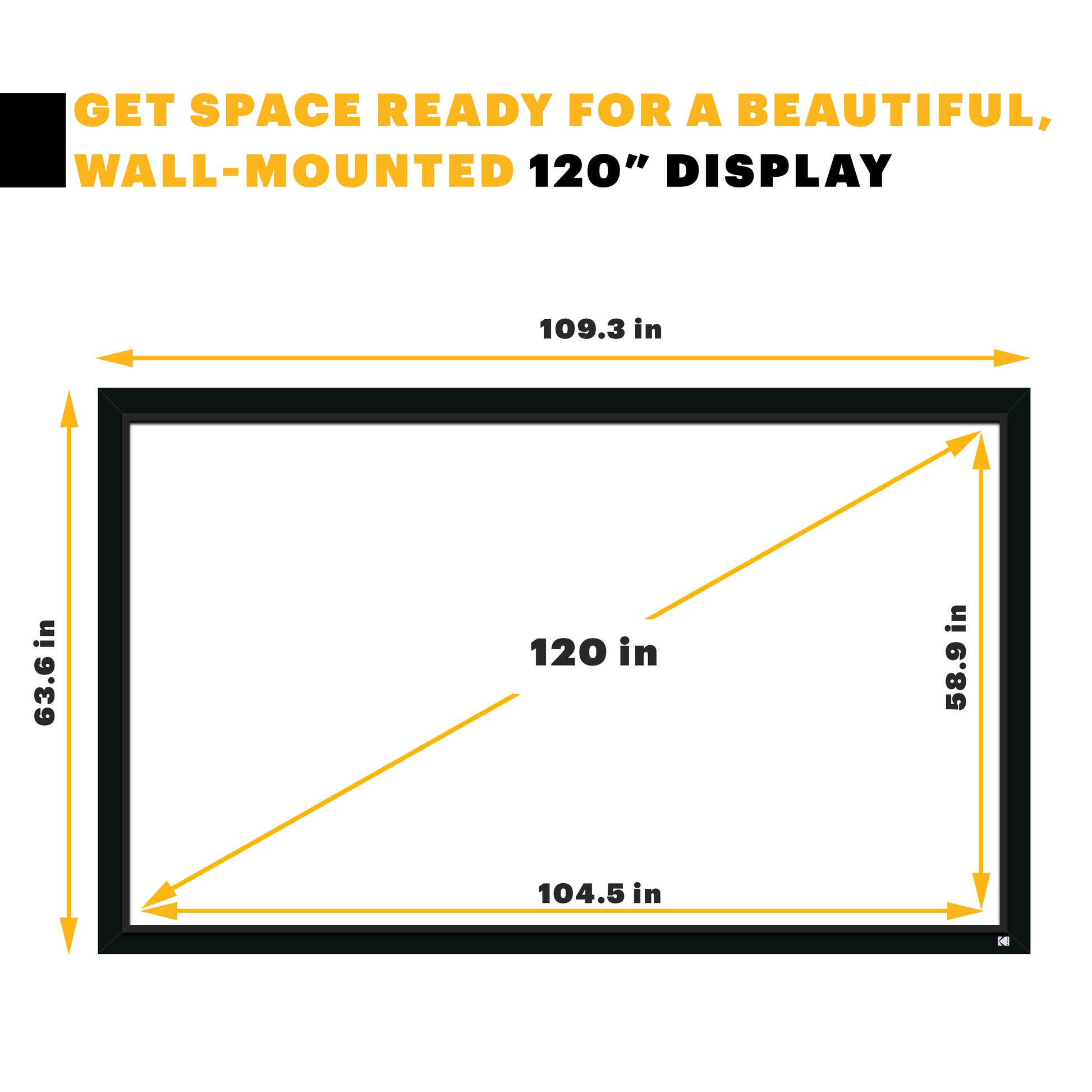 Kodak - 120” Projector Screen, 160° Angle Fixed Frame Projector Screen 